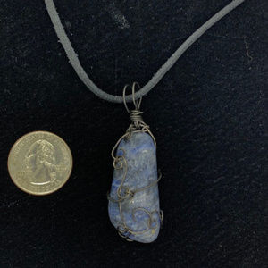 Lapis Lazuli Blue stone dark wire wrapped pendant